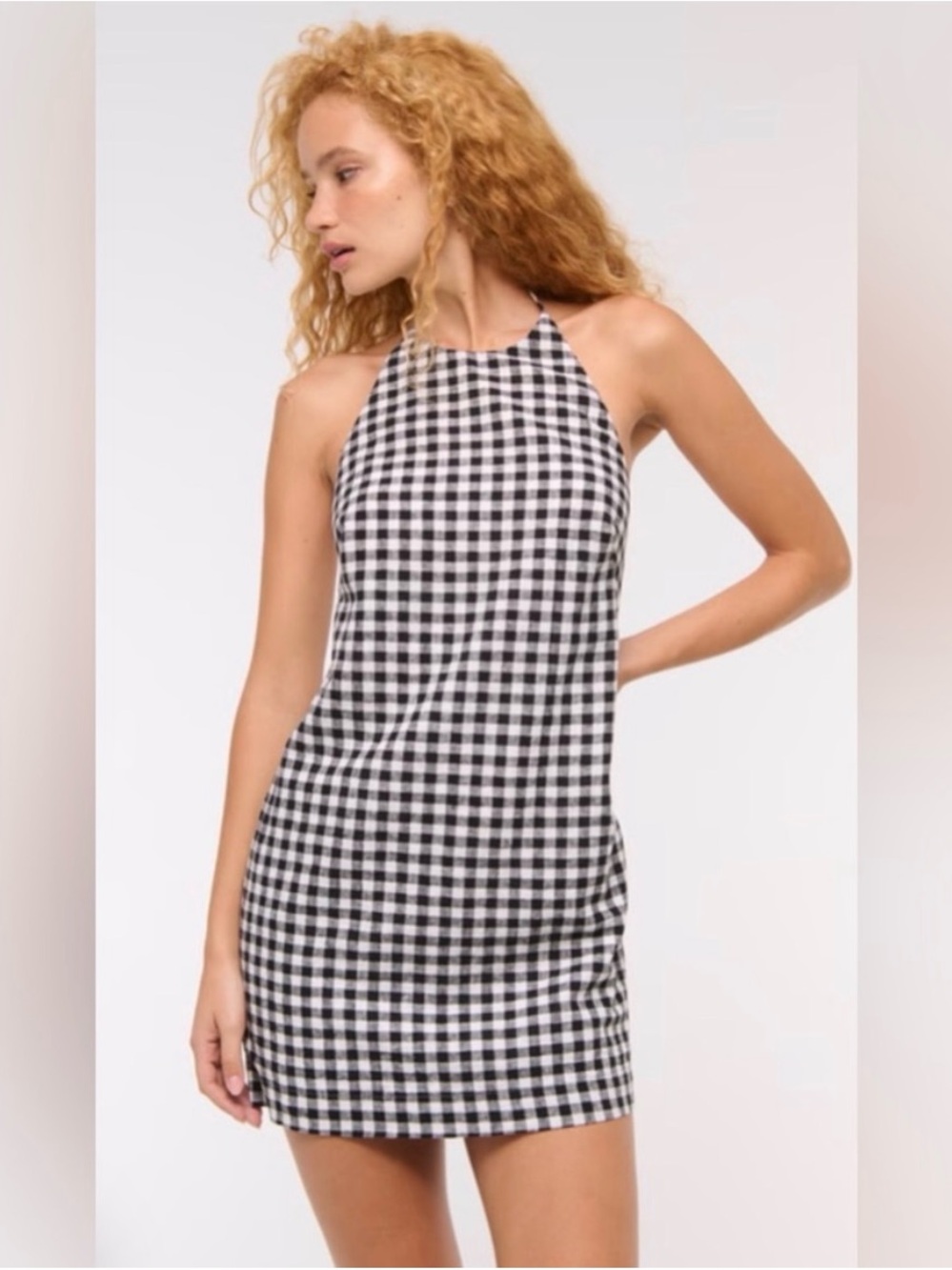 Abercrombie & Fitch Black and White Gingham Halter Mini Dress